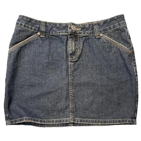 PAUL & JOE Dark Denim Mini Skirt‎ Juniors Size 7 Embroidered Owls y2K-Style Wash - Picture 2 of 9